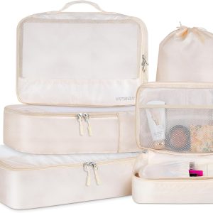 5 Set Packing Cubes Travel for Luggage Durable Suitcases Organizer Bags Lightweight Airplane Travel Vacation Essentials Accessories for Carry on (Cream)