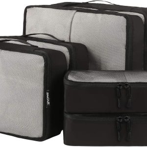 BAGAIL 6 Set Packing Cubes,Travel Luggage Packing Organizers(6Set Black Net)